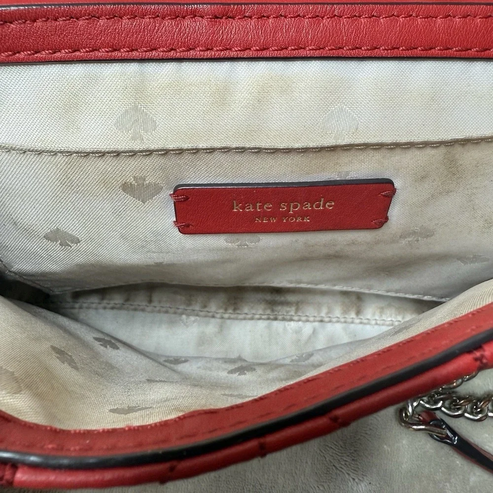 Kate Spade New York Quilted Crossbody Bag‎ Red With Gold Chain Strap